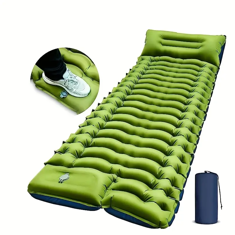 Self-inflatable camping air cushion, 4-inch thickness, portable and lightweight built-in foot pump pillow, rectangular single TPU fabric, no need to charge, suitable for backpacking, hiking and tent use, TPU lightweight inflatable bed