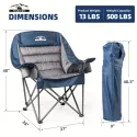 Tisetrail Oversized Padded Camping Chair with Side Pocket & Cup Holder, Heavy-Duty 500lbs Capacity, Blue & Gray