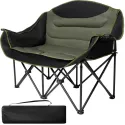 UBALANCE Double Camping Chair - Oversized Two Person Camp Chair With 650 Lb. Load Capacity - Army Green - Ideal Camping Gear For Outdoor Adventures