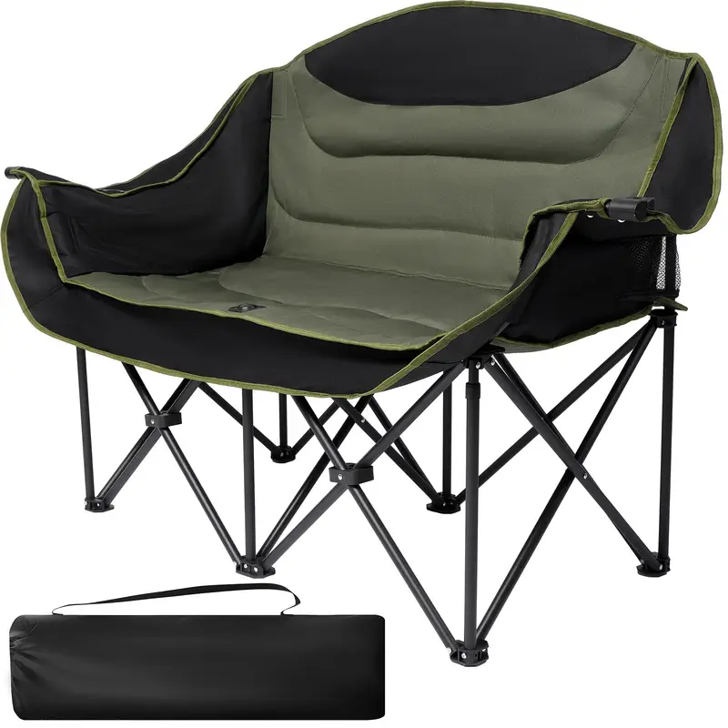 UBALANCE Double Camping Chair - Oversized Two Person Camp Chair With 650 Lb. Load Capacity - Army Green - Ideal Camping Gear For Outdoor Adventures