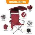 Oversized Camping Chair With Sun Canopy, Heavy Duty Folding Outdoor Chair With Armrests, Cup Holders And Carry Bag, Portable Lounge Chair For Camping, Beach, Fishing