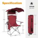Oversized Camping Chair With Sun Canopy, Heavy Duty Folding Outdoor Chair With Armrests, Cup Holders And Carry Bag, Portable Lounge Chair For Camping, Beach, Fishing