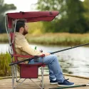 Oversized Camping Chair With Sun Canopy, Heavy Duty Folding Outdoor Chair With Armrests, Cup Holders And Carry Bag, Portable Lounge Chair For Camping, Beach, Fishing