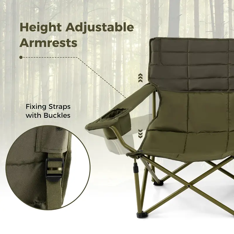 Oversized Camping Chair Folding Loveseat Camping Couch W/ Cup Holders & Padding Only for Outdoor