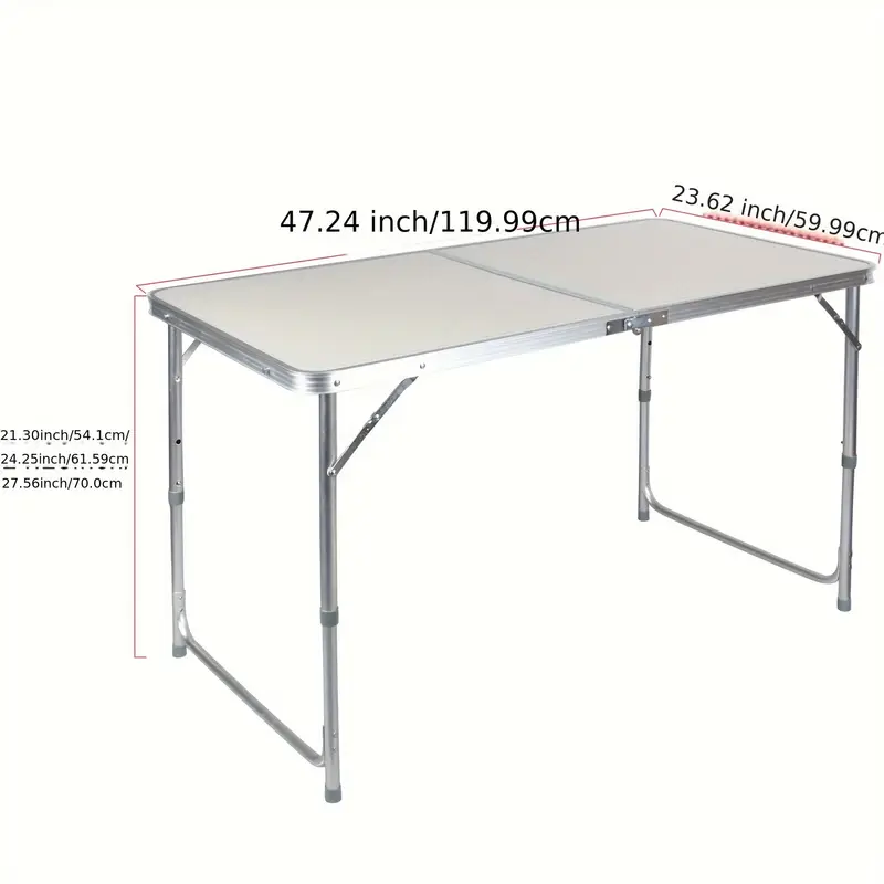 Foldable Camping Table 4ft Aluminum Camping Table Portable Picnic Table Lightweight Folding Card Table with Handle for Indoor Outdoor Patio Backyard Parties Work