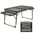 Height Folding Barbecue Table With Two Wing Boards, Camping Table And Grid Tabletop