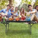 Height Folding Barbecue Table With Two Wing Boards, Camping Table And Grid Tabletop