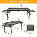 Height Folding Barbecue Table With Two Wing Boards, Camping Table And Grid Tabletop