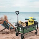 Versatile Green Collapsible Wagon Cart With Wheels - Perfect For Pets, Groceries & Outdoor Adventures | Includes Cup Holders & Adjustable Handle
