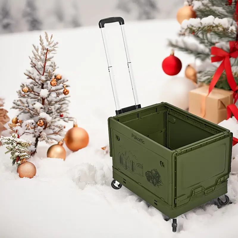 Collapsible Rolling Crate With 4 Wheels, Folding Cart & Hand Truck, 13.21gal Capacity, Ideal For Camping, Shopping, Transport, Perfect Gift For Christmas