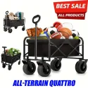 Folding Wagon Cart, Heavy Duty Utility Portable Foldable Outdoor Beach Garden Cart with 360°All Terrain Wheels, Side Pockets, Large Capacity Collapsible Wagon Equipment Carts for Sports, Camping