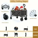 Folding Wagon Cart, Heavy Duty Utility Portable Foldable Outdoor Beach Garden Cart with 360°All Terrain Wheels, Side Pockets, Large Capacity Collapsible Wagon Equipment Carts for Sports, Camping