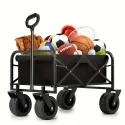 Folding Wagon Cart, Heavy Duty Utility Portable Foldable Outdoor Beach Garden Cart with 360°All Terrain Wheels, Side Pockets, Large Capacity Collapsible Wagon Equipment Carts for Sports, Camping