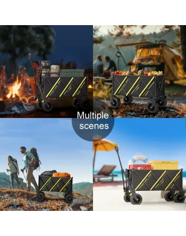 Foldable Trolley Pet Transporter Beach Trolley, 550lb Heavy Duty Multi-purpose Garden Trolley with 360°All-terrain Wheels, Side Pocket, Dog Stroller, for Beach, Lawn, Sports, Camping, Fishing, Black, 29.92 Inch