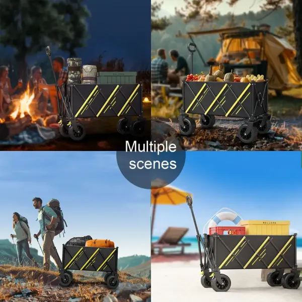 Foldable Trolley Pet Transporter Beach Trolley, 550lb Heavy Duty Multi-purpose Garden Trolley with 360°All-terrain Wheels, Side Pocket, Dog Stroller, for Beach, Lawn, Sports, Camping, Fishing, Black, 29.92 Inch