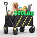 Foldable Trolley Pet Transporter Beach Trolley, 550lb Heavy Duty Multi-purpose Garden Trolley with 360°All-terrain Wheels, Side Pocket, Dog Stroller, for Beach, Lawn, Sports, Camping, Fishing, Black, 29.92 Inch