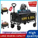 All Terrain Heavy Duty Folding Cart, Large Capacity Camper Suitable for Yard Shopping/ Sports/ Outdoor/ Gardening Equipment Handling, Black Multifunctional Utility Cart