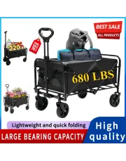 All Terrain Heavy Duty Folding Cart, Large Capacity Camper Suitable for Yard Shopping/ Sports/ Outdoor/ Gardening Equipment Handling, Black Multifunctional Utility Cart