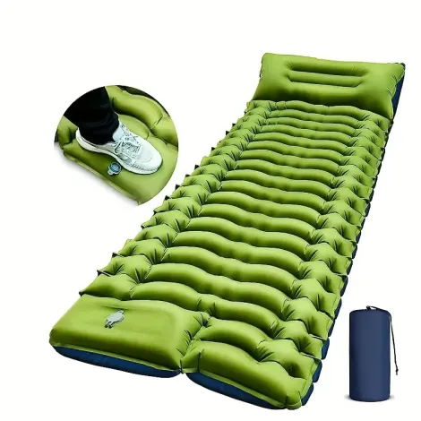 Self-inflatable camping air cushion, 4-inch thickness, portable and lightweight built-in foot pump pillow, rectangular single TPU fabric, no need to charge, suitable for backpacking, hiking and tent use, TPU lightweight inflatable bed
