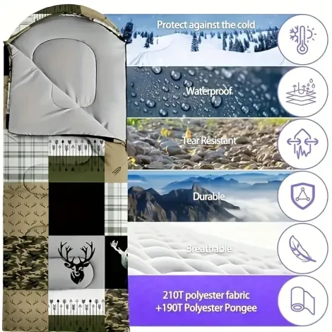 Sleeping Bags, Camping Sleeping Bag Lightweight Waterproof Cold/Warm 3-Season Outdoor Travel With Camping Essentials Outdoor Travel With Compression Bags