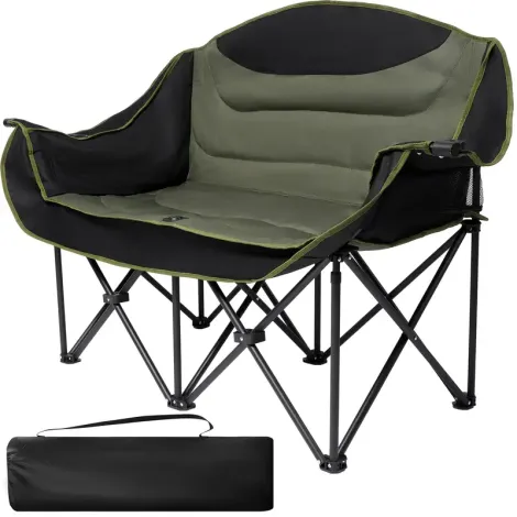 UBALANCE Double Camping Chair - Oversized Two Person Camp Chair With 650 Lb. Load Capacity - Army Green - Ideal Camping Gear For Outdoor Adventures
