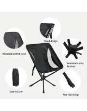 2-Pack High Back Moon Chairs - Lightweight Folding Chairs with One-Touch Setup, 330 lbs Capacity, Aircraft Aluminum & 600D Oxford Fabric, Portable for Camping