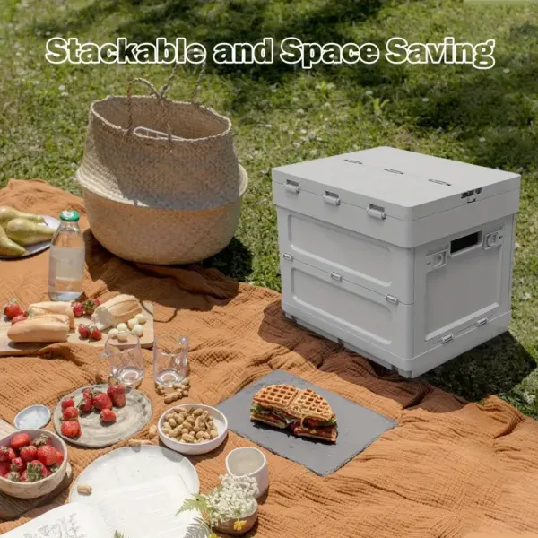 3-in-1 Folding Storage Box with Table, PVC Collapsible Bin with Parking Warning Sign, Multifunctional Foldable Container for Outdoor