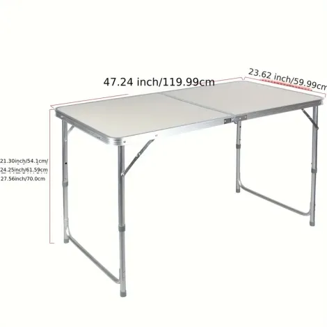 Foldable Camping Table 4ft Aluminum Camping Table Portable Picnic Table Lightweight Folding Card Table with Handle for Indoor Outdoor Patio Backyard Parties Work