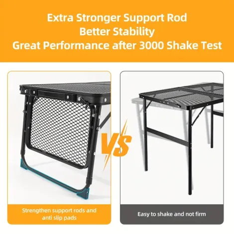 Height Folding Barbecue Table With Two Wing Boards, Camping Table And Grid Tabletop