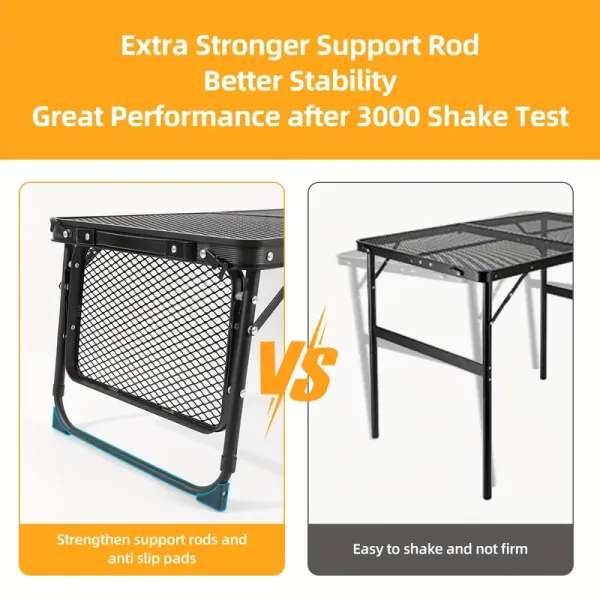 Height Folding Barbecue Table With Two Wing Boards, Camping Table And Grid Tabletop