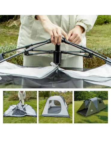 Pop-Up Camping Tent, Quick Setup, High Quality, Spacious Interior, Sturdy Frame, All-Season Family Camping, Hiking, Backpacking Shelter for 3-Person Groups - Green, Cat Tent for Outside