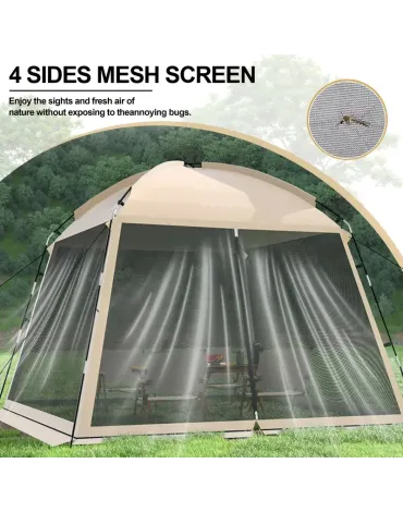 Multi-Person Outdoor Mesh Tent Canopy - All-Weather Foldable Sunshade Shelter with Mesh Walls for Ventilation, Spacious Design for Camping