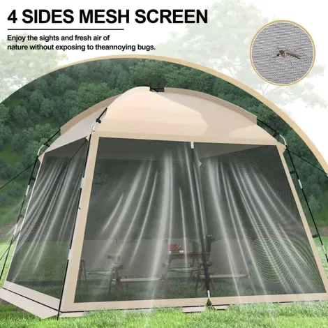 Multi-Person Outdoor Mesh Tent Canopy - All-Weather Foldable Sunshade Shelter with Mesh Walls for Ventilation, Spacious Design for Camping