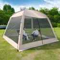 Multi-Person Outdoor Mesh Tent Canopy - All-Weather Foldable Sunshade Shelter with Mesh Walls for Ventilation, Spacious Design for Camping