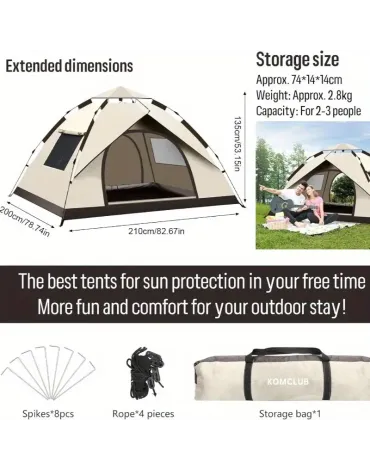 Portable Automatic Pop-Up Camping Tent- Black, Foldable,, Ideal for Outdoor Picnic, Hiking, Park Activities