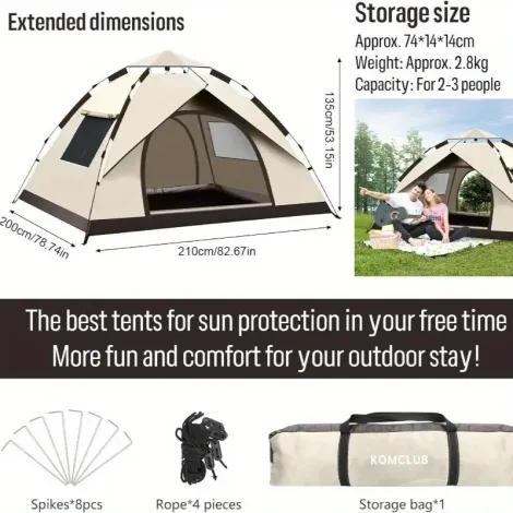 Portable Automatic Pop-Up Camping Tent- Black, Foldable,, Ideal for Outdoor Picnic, Hiking, Park Activities