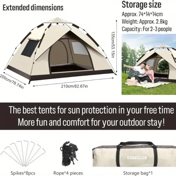 Portable Automatic Pop-Up Camping Tent- Black, Foldable,, Ideal for Outdoor Picnic, Hiking, Park Activities