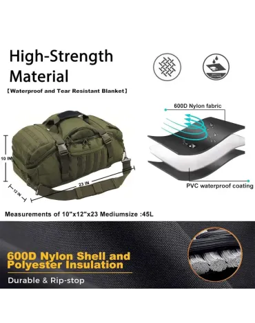 Gym Bag Duffle Bags Backpack - Travel Weekender Bag for Men Women Workout Bag for Military, Sports, Overnight