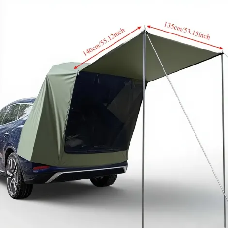 SUV Tail Tent with Mesh Netting, Support Poles, And Expandable Canopy. Suitable for Camping And Vehicle-mounted Picnics